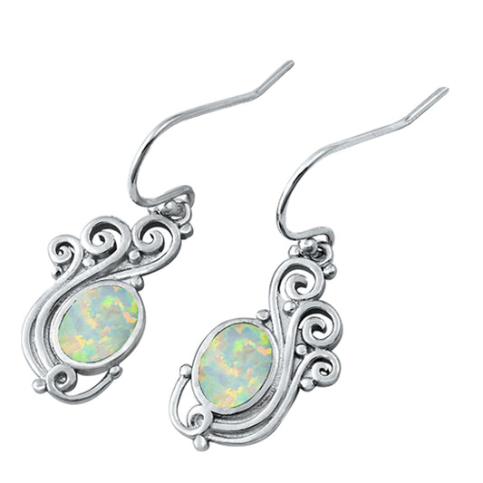 Sterling Silver Swirl Vintage Style Oval Elegant Earrings White Synthetic Opal