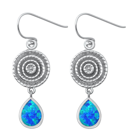Sterling Silver Concentric Teardrop Dangle Elegant Earrings Blue Synthetic Opal