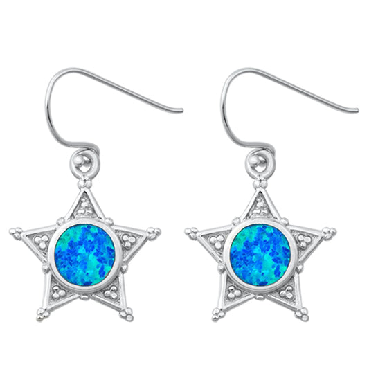 Sterling Silver Fashion Star Open Drop Dangle Earrings Blue Synthetic Opal 925