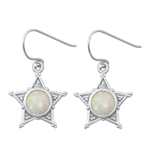 Sterling Silver Classic Star Drop Dangle Fashion Earrings White Synthetic Opal