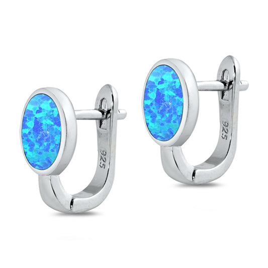 Sterling Silver Modern Oval Hinge Statement Earrings Blue Synthetic Opal 925 New