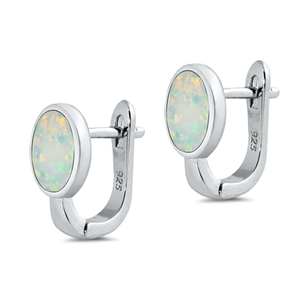 Sterling Silver Modern Oval Simple Earrings White Synthetic Opal 925 New