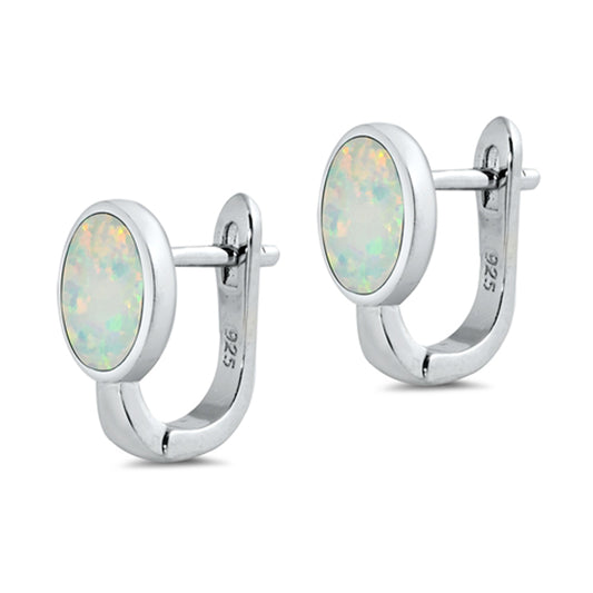 Sterling Silver Modern Oval Simple Earrings White Synthetic Opal 925 New