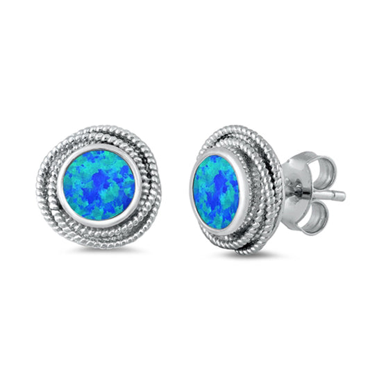 Sterling Silver Rope Halo Modern Wrap Infinity Earrings Blue Synthetic Opal 925