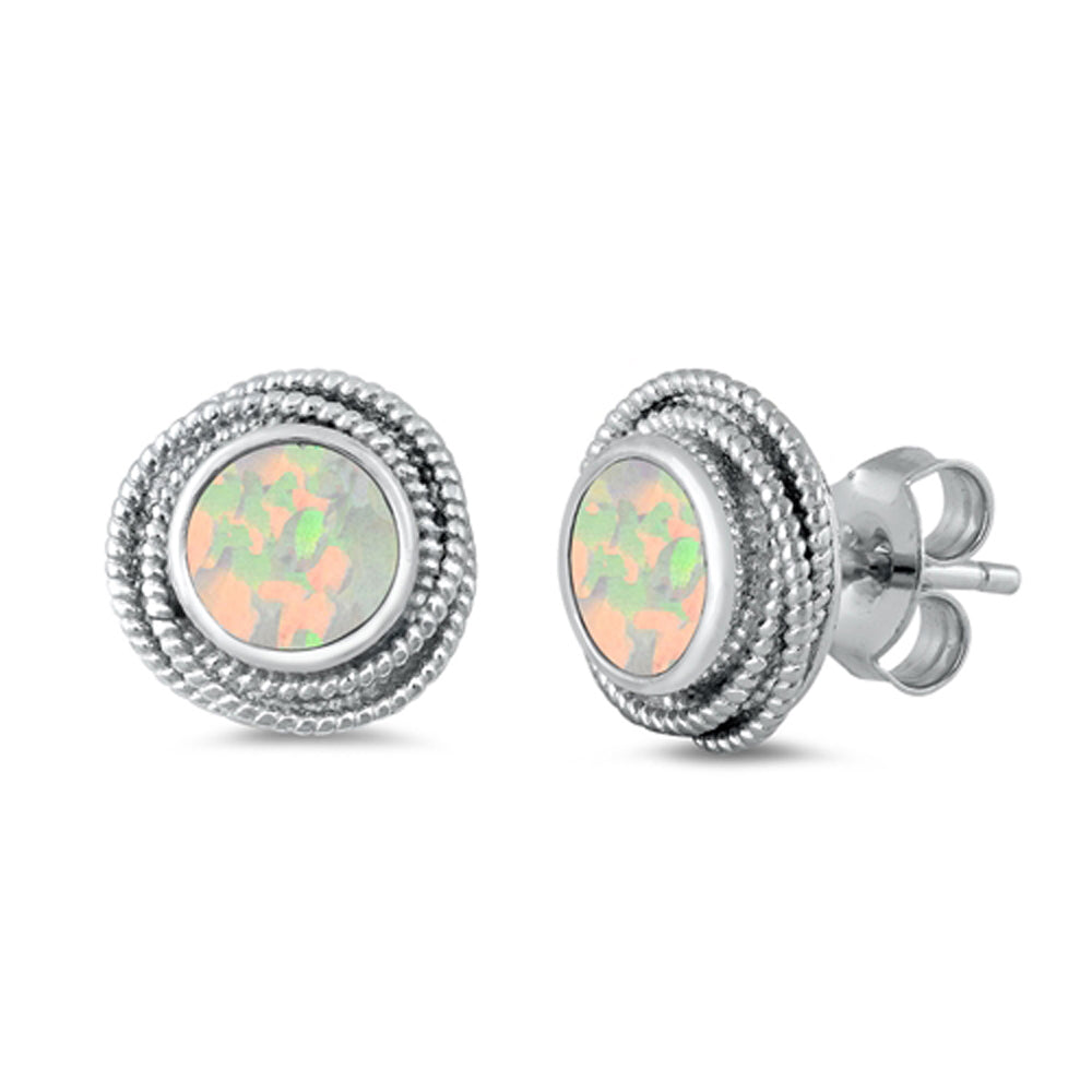 Sterling Silver Unique White Synthetic Opal Spiral Rope Earrings 925 New
