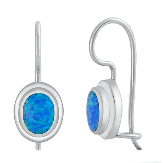Sterling Silver Modern Oval High Polish Earrings Blue Synthetic Opal 925 New