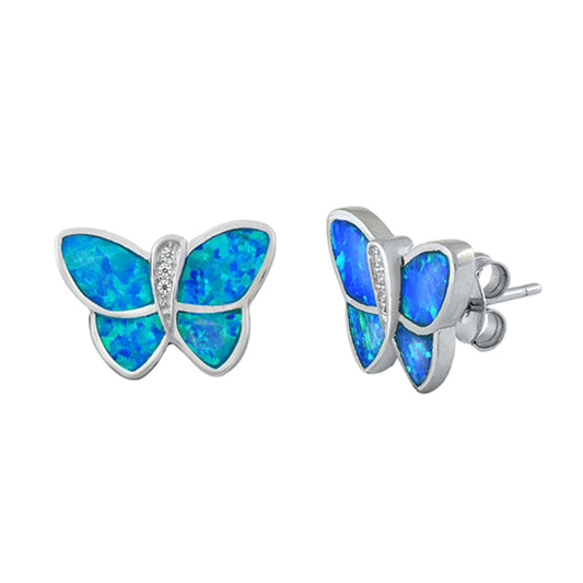 Sterling Silver Cute Butterfly Mosaic Earrings Blue Synthetic Opal 925 New