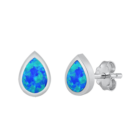Sterling Silver Simple Teardrop Classic Water Earrings Blue Synthetic Opal 925