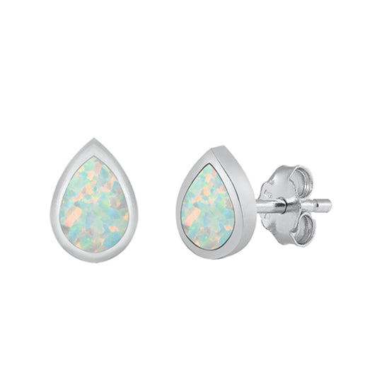 Sterling Silver Simple Teardrop Classic Fashion Earrings White Synthetic Opal