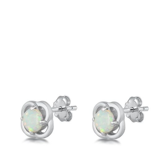 Sterling Silver Elegant Flower Swirl Vintage Style Earrings White Synthetic Opal
