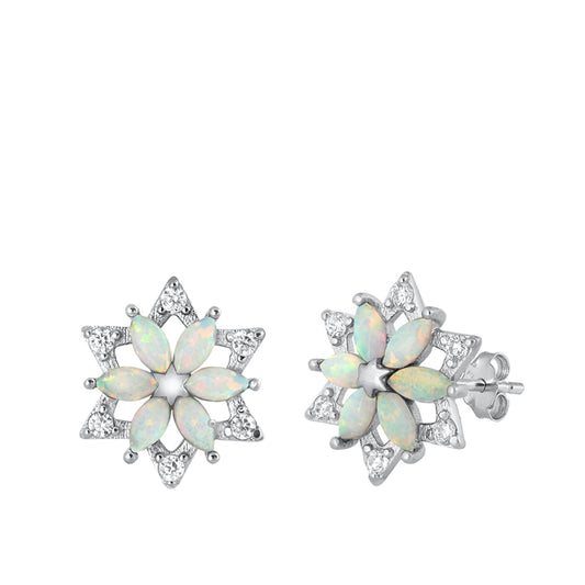 Sterling Silver Flower Snowflake Earrings White Synthetic Opal Clear CZ 925 New