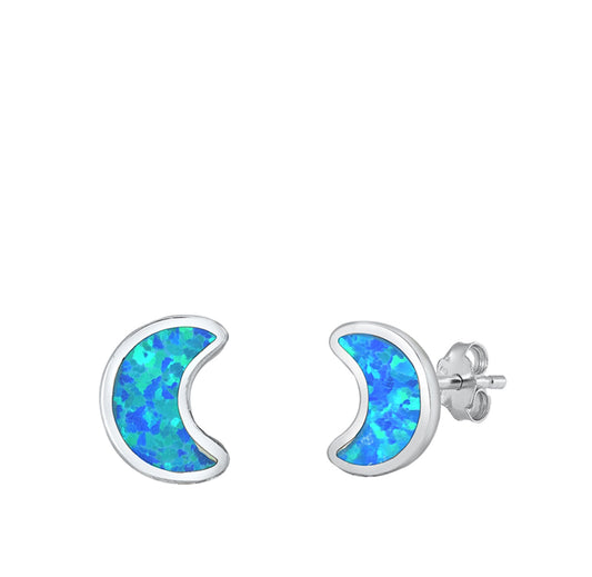 Sterling Silver Crescent Moon Night Sky Space Earrings Blue Synthetic Opal 925
