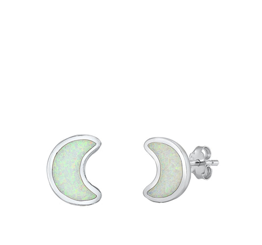 Sterling Silver Crescent Moon Night Sky Space Earrings White Synthetic Opal 925