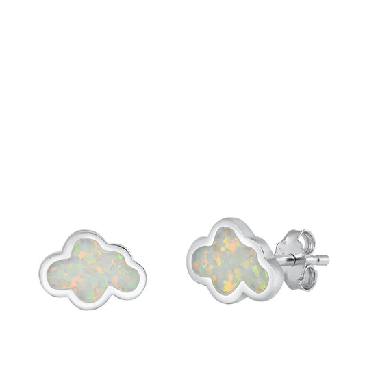 Sterling Silver Cute Cloud Fun Puffy Nature Earrings White Synthetic Opal 925