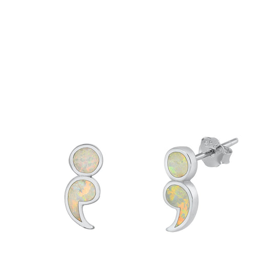 Sterling Silver Semicolon Mental Health Awareness Earrings White Synthetic Opal