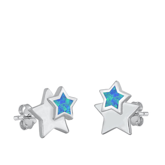 Sterling Silver Cute Star Night Sky High Polish Earrings Blue Synthetic Opal 925