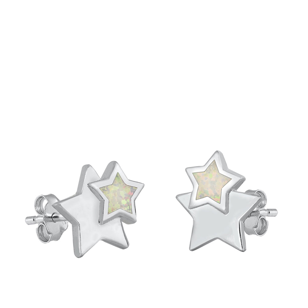 Sterling Silver Simple Star Cute Night Sky Earrings White Synthetic Opal 925 New