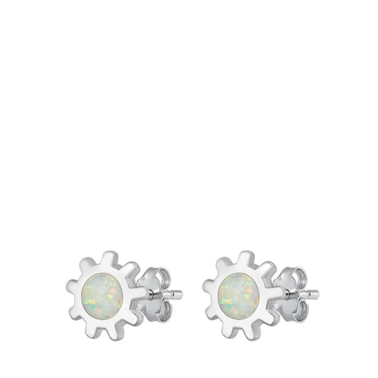 White Opal Sun Stud Earrings Sterling Silver High Polished 925 New