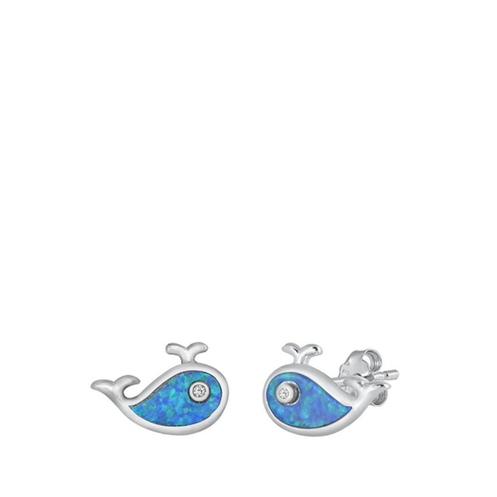 White Opal Whale Ocean Sterling Silver Stud High Polished Earrings 925 New