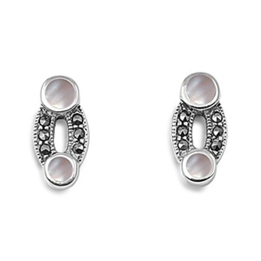 Earrings Simulated Mother of Pearl Simulated Marcasite .925 Sterling Silver