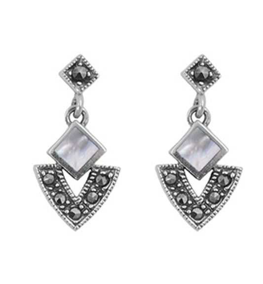 Earrings Simulated Mother of Pearl Simulated Marcasite .925 Sterling Silver