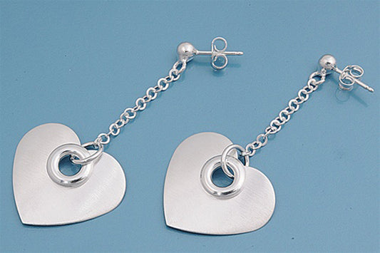 Long Dangle Promise Heart Chain Cutout .925 Sterling Silver Open Flat Earrings
