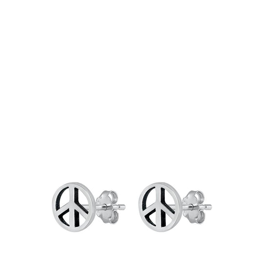 Tiny Peace Sign Hippie Symbol .925 Sterling Silver Cute Small Stud Earrings