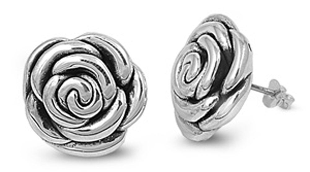 Flower Rose Earrings .925 Sterling Silver