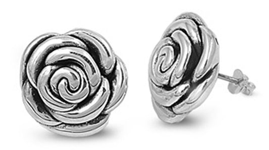 Flower Rose Earrings .925 Sterling Silver
