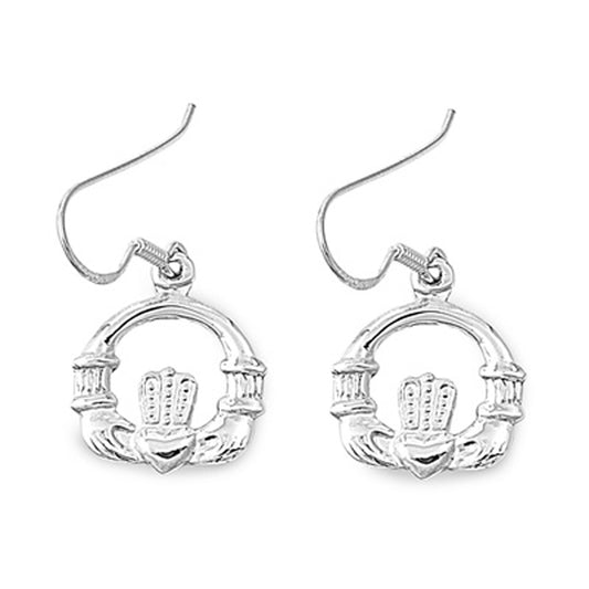 High Polish Celtic Claddagh Circle .925 Sterling Silver Eternity Promise Heart Earrings