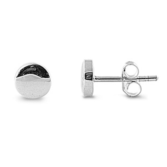 Tiny Round Button Flat Circle .925 Sterling Silver High Polish Stud Earrings