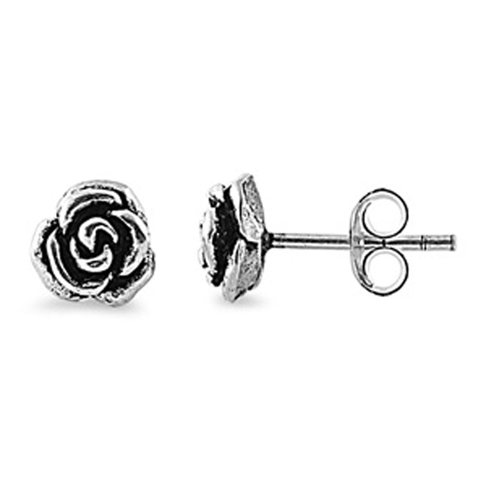 Flower Rose Stud Earrings .925 Sterling Silver