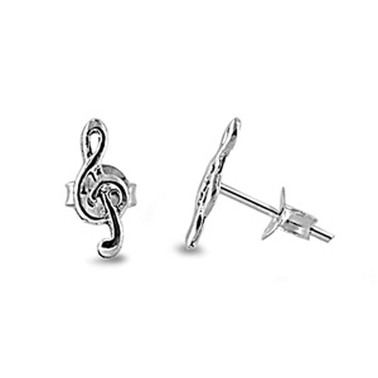 Music Note Filigree Swirl Treble Clef Scroll .925 Sterling Silver Knot Stud Earrings