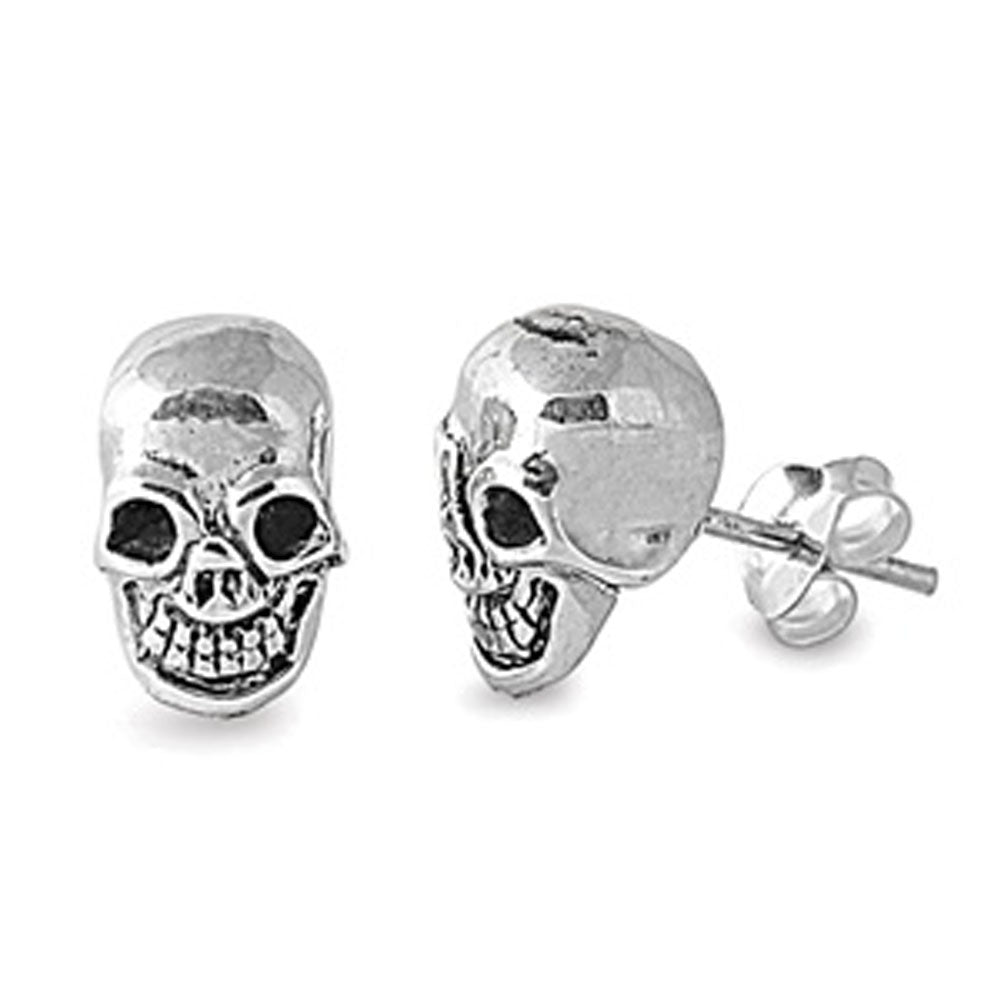 Skull Biker Stud Earrings .925 Sterling Silver