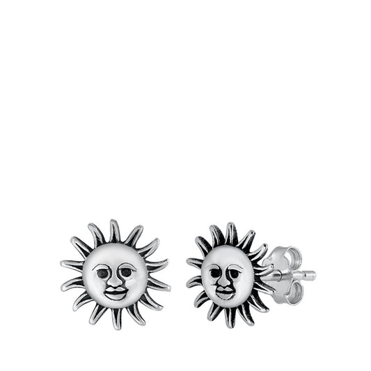 Happy Face Smiling Sun Sunshine .925 Sterling Silver Solar Space Stud Earrings