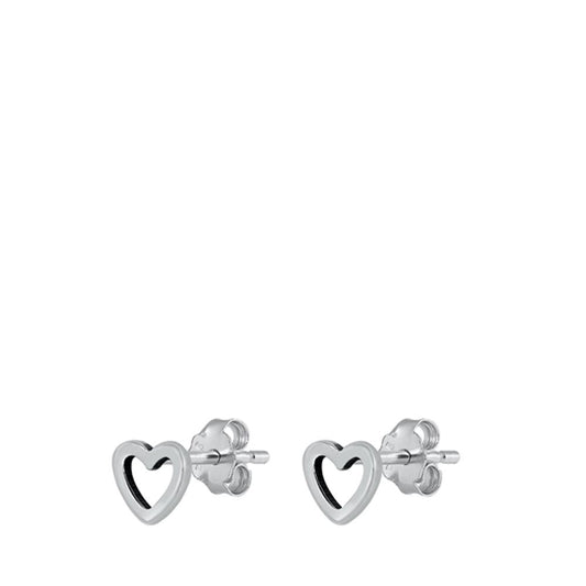Tiny Open Promise Heart Cutout .925 Sterling Silver Minimalist Simple Stud Earrings