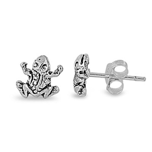 Frog Stud Earrings .925 Sterling Silver