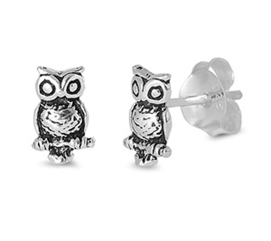 Owl Stud Earrings .925 Sterling Silver