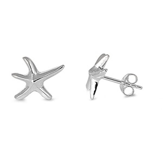 Sterling Silver Starfish Sea Star Ocean Beach Shell High Polished Earrings 925