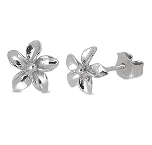 Wispy Plumeria Flower High Polish .925 Sterling Silver Nature Garden Stud Earrings