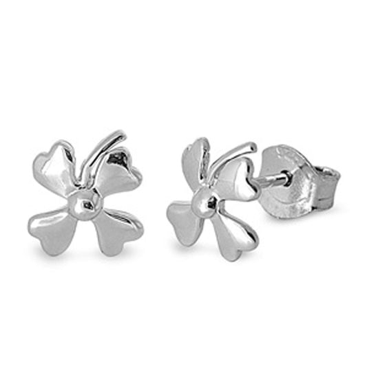 Clover Heart Stud Earrings .925 Sterling Silver