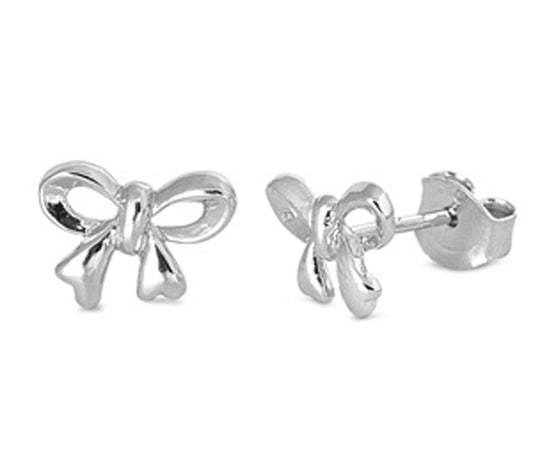 Ribbon Small Bow Knot .925 Sterling Silver Loop Twist Stud Earrings