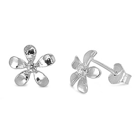 Flower Plumeria Stud Earrings .925 Sterling Silver