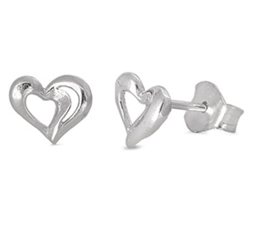 Open Cutout Promise Heart Shiny .925 Sterling Silver High Polish Cute Stud Earrings