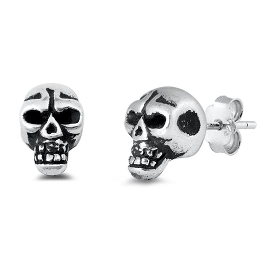 Skull Biker Stud Earrings .925 Sterling Silver