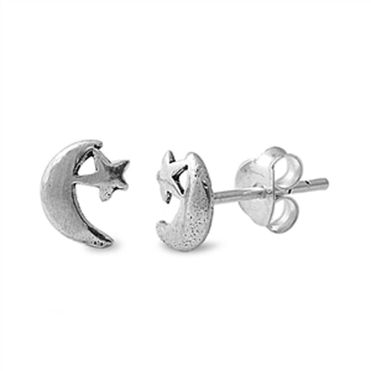 Star Moon Stud Earrings .925 Sterling Silver