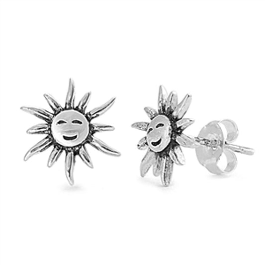 Smiley Face Sun Stud Earrings .925 Sterling Silver