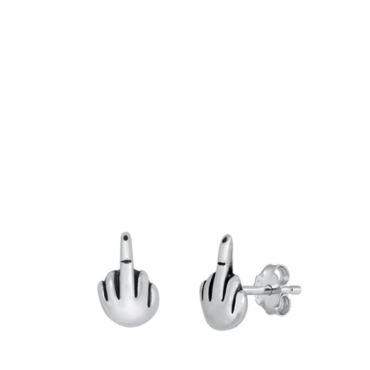 Middle Finger Stud Earrings .925 Sterling Silver