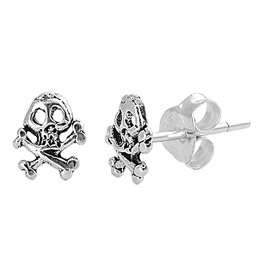 Crossbones Skull Biker Stud Earrings .925 Sterling Silver