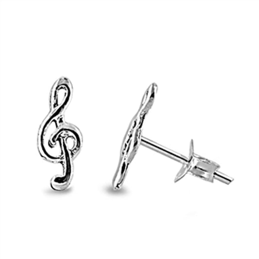 Filigree Swirl Treble Clef Knot .925 Sterling Silver Loop Music Note Twist Stud Earrings